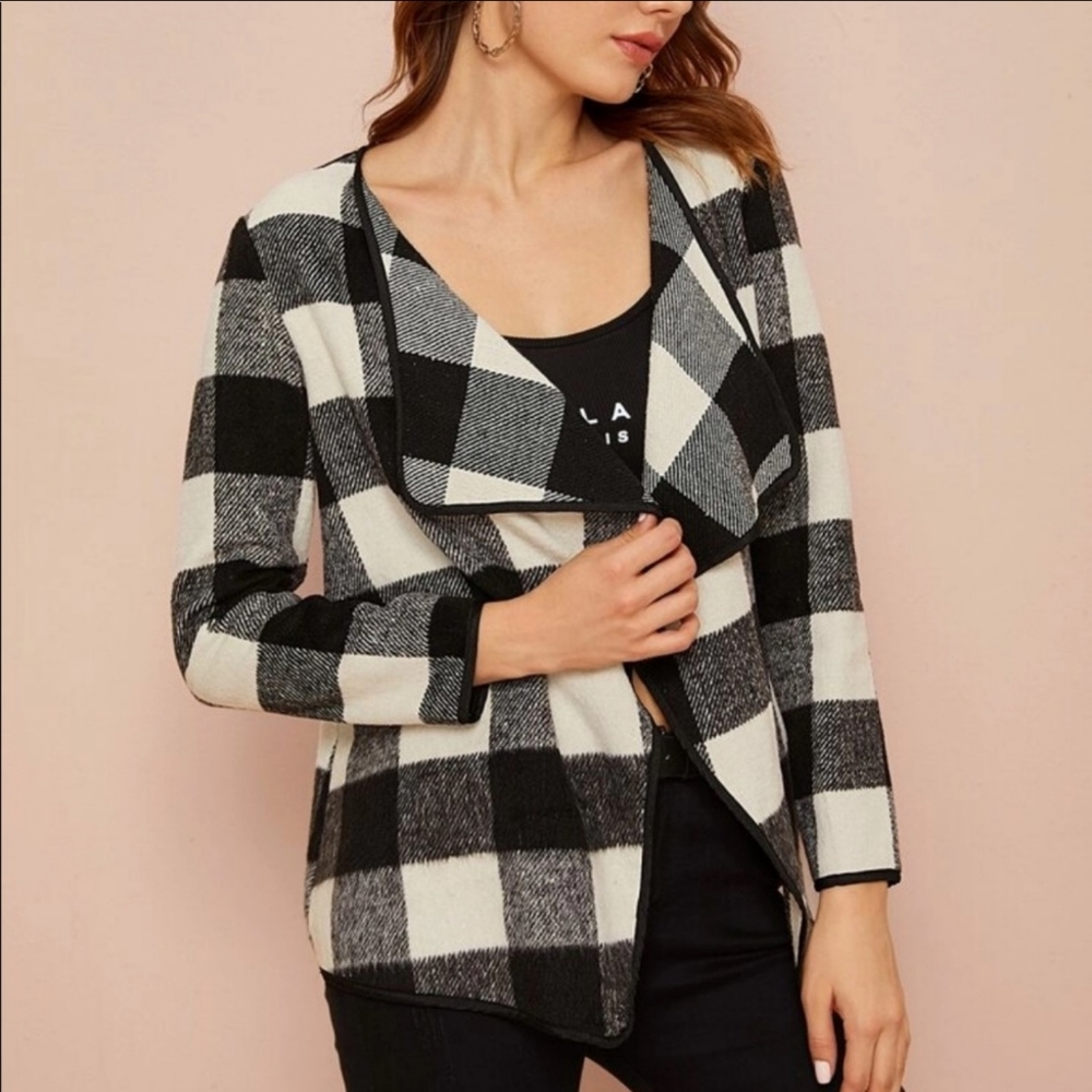 Buffalo Plaid Open Front Lightweight Coat - Picture 3 of 3